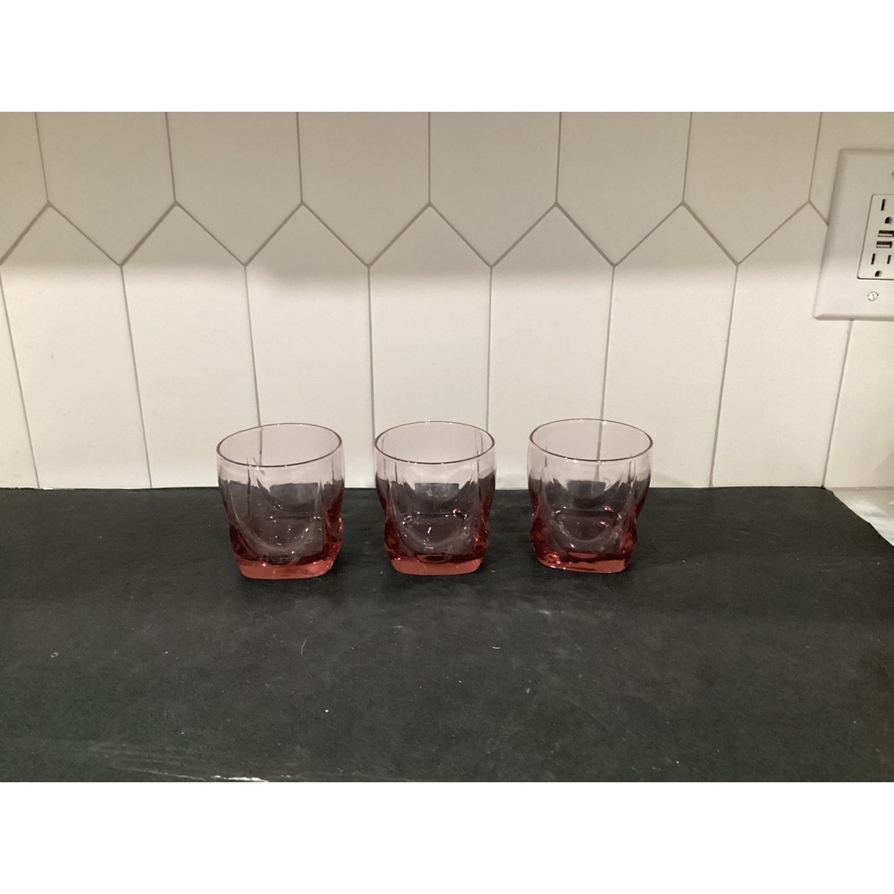 Lenox Swag Pattern Glasses, Light Pink Lowball Tumblers, Set of 3, Bar Drinkware
